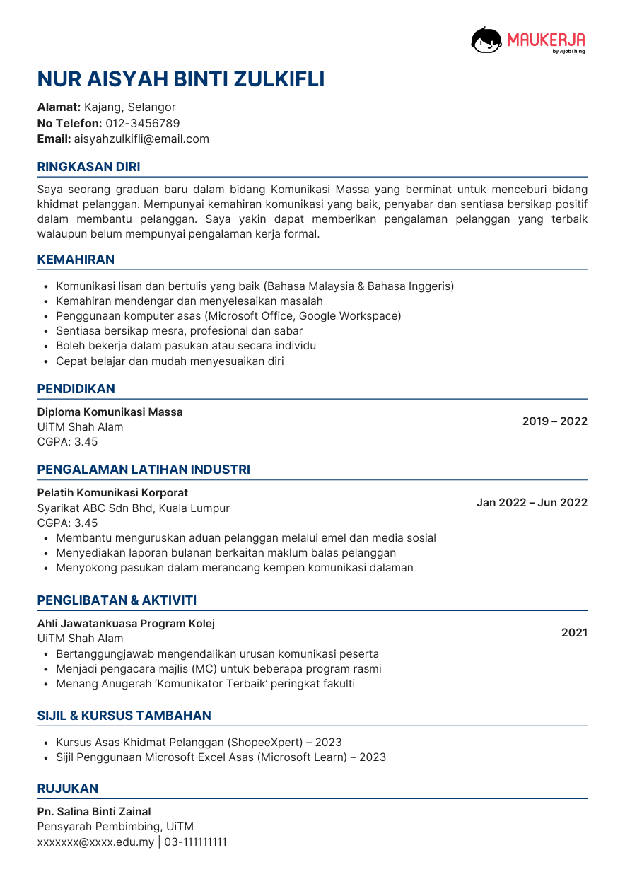 Contoh Resume Kerja Customer Service Tanpa Pengalaman